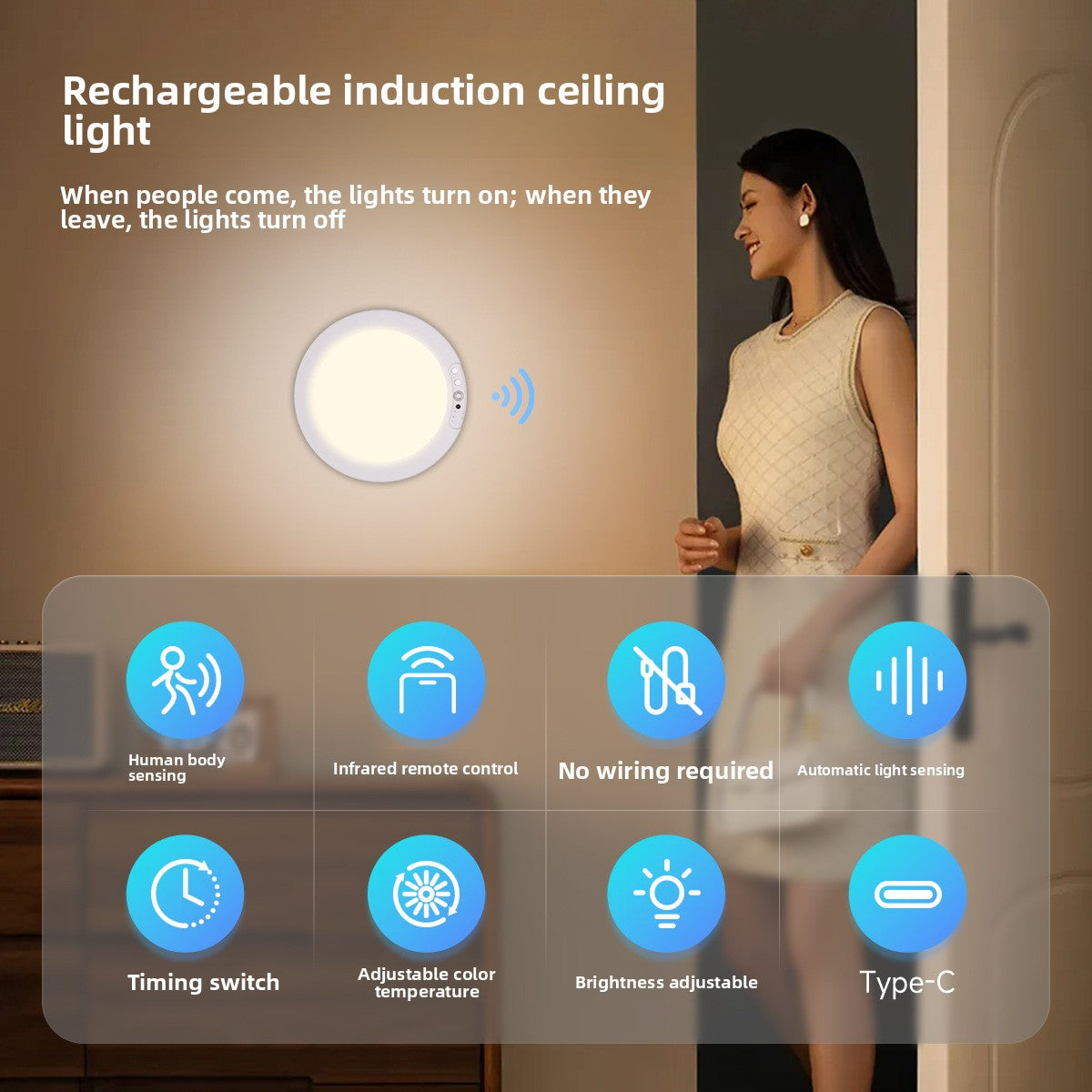 💡 3-Mode Motion Sensor Ceiling Light – Rechargeable, Magnetic, Wireless